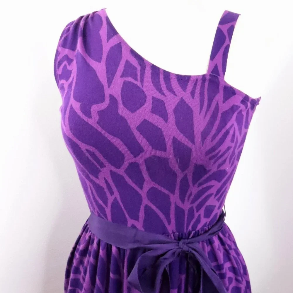 Twelve by Twelve Women's S Purple Animal Print Knit One-Shoulder Sleeveless Top - Picture 4 of 11